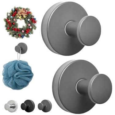 Imagem de HiOKOU Cabides de guirlanda para porta da frente, ganchos de ventosa de metal, pacote com 2 ganchos de toalha removíveis para banheiros, ganchos de copo para janela de vidro