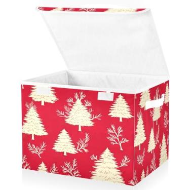 Imagem de Blueangle Cestos de armazenamento de árvore de Natal com tampas, 42 x 32 x 30 cm, grande cesta organizadora dobrável para decoração de casa e escritório (112)