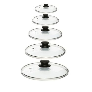 Imagem de Jogo Tampa De Vidro Para Panelas Frigideiras Com 5 Peças Nº 16 18 20 22 24 Vidro temperado