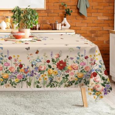 Imagem de Arquiel Toalha de mesa floral vintage retangular lavável na máquina, 140 x 178 cm, capa de mesa de poliéster para cozinha, jantar, festa, decoração ao ar livre