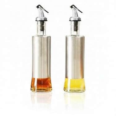 Imagem de Kit 2 Galheteiro Azeiteiro Vinagreiro 300ml em Inox e Vidro com Dosador Fácil Abertura e Evita Vazamento