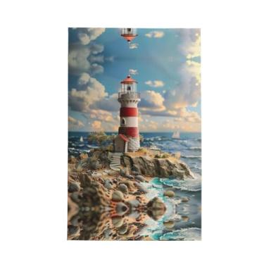 Imagem de XLLingL Toalhas de cozinha com estampa The Seaside Lighthouse Waffle, panos de prato de microfibra, para decoração e limpeza de cozinha - 1 peça