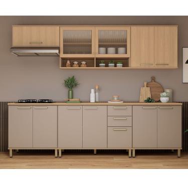 Imagem de Cozinha Compacta 100 MDF 6 Peças Com Tampo e Vidro Canelado 280cm Duna Luciane Móveis