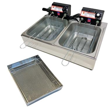Imagem de Fritadeira Elétrica Industrial 2 Cubas Antichamas 110V Com Escorredor M