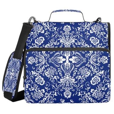 Imagem de SEHANY Fichário de zíper azul e branco com alça de ombro, capacidade para 500 folhas, vários bolsos, fichário com 3 anéis com zíper de 3 cm