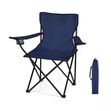 Imagem de kit com 2 Cadeiras de Camping Pescador Dobravel Portatil Reforcada com Porta Copo(Azul)
