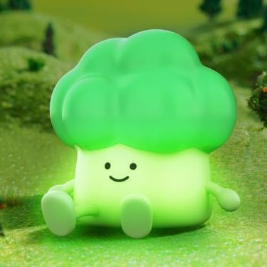 Imagem de Smiling Shark Lindas luzes noturnas, lâmpada noturna infantil de silicone de brócolis, tipo C, recarregável, 3 minutos, 30 minutos, luz noturna de berçário com controle de torneira para quarto de