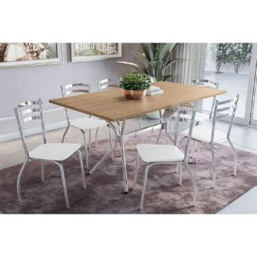 Imagem de Sala De Jantar Completa Loire Com Tampo De Madeira 160cm + 6 Cadeiras Portugal Cromada-branco 106 - Kappesberg