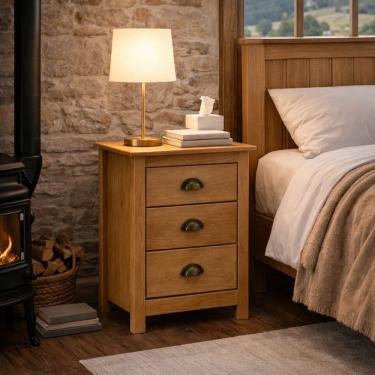 Imagem de Mesa de Cabeceira Madeira Maciça Mesinha Apoio 3 Gaveta Boho