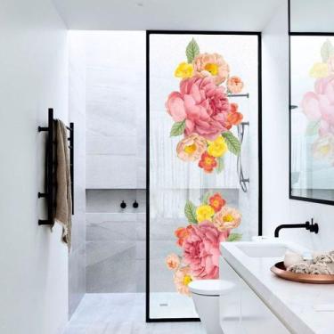 Imagem de Adesivo Para Vidro Box Banheiro Jateado Decorado Rose Prova D'Agua - T