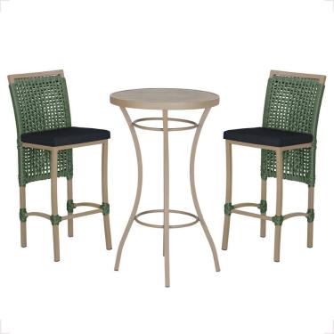 Imagem de Mesa Bistro E 2 Banquetas Roma Fendi Corda Náutica 12 Verde