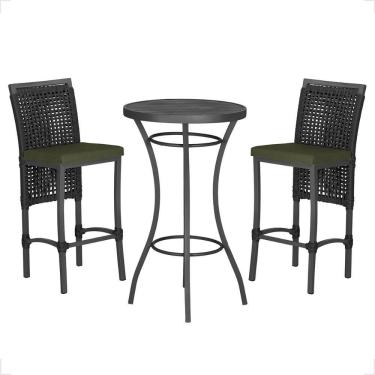 Imagem de Mesa Bistro E 2 Banquetas Roma Preta Corda Náutica 13 Trama Preta