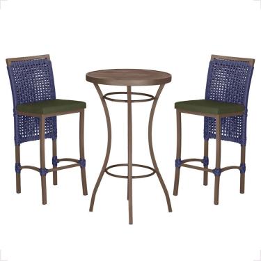 Imagem de Mesa Bistro E 2 Banquetas Roma Marrom Corda Náutica 13 Azul