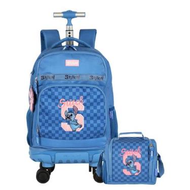 Imagem de Kit Escolar Lilo Stitch Mochila Rodas + Lancheira Térmica, Azul