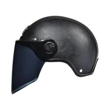 Imagem de Capacete De Couro Vintage Para Motociclistas Masculinos Com Viseira Ha