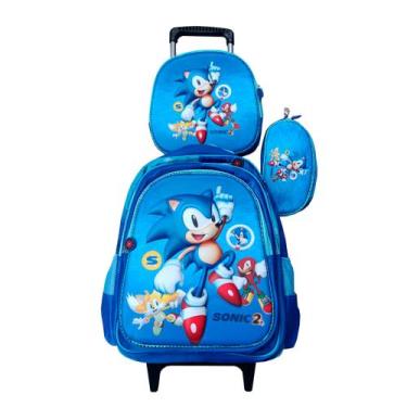 Imagem de Kit Mochila Sonic 2 em 3D com Rodinhas + Lancheira Térmica + Estojo Es