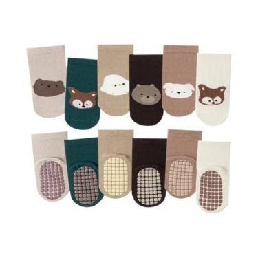 Imagem de Meias Antiderrapantes Para Bebês Com Estampa De Animais, 6 Pares, Meia