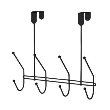 Imagem de Suporte Multiuso Cabide De Porta 4 Ganchos Cabideiro - Preto