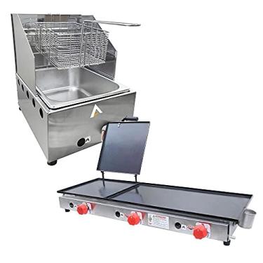 Imagem de Kit Lanchonete Chapa 90cm com Prensa e Fritadeira Profissional 1 Cuba Alcamar