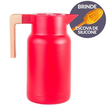 Imagem de Garrafa Térmica Wood Fashion Vermelha 1L e Escova Limpeza Termopro