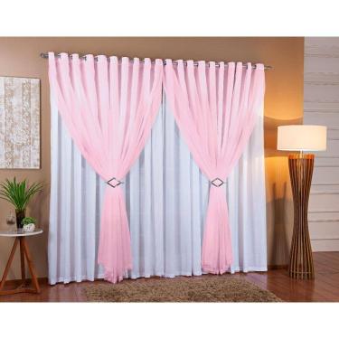 Imagem de Cortina Voil Forro Microfibra 6,00 X 2,30 Branco E Rosa