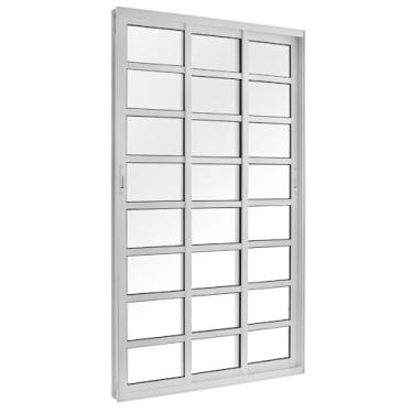 Imagem de Porta Correr 3 Folhas Móveis Central com Travessa Topsul 210x200cm Esquadrisul Branco