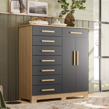 Imagem de Cômoda 8 Gavetas 2 Portas com Cabideiro Verona Marrom/Titanium