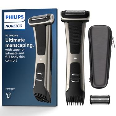 Imagem de Philips Bodygroom Série 7000, Aparador de virilha e corpo à prova de chuveiro para homens, cuidados corporais precisos, pente ajustável, seguro mesmo abaixo do cinto, tempo de execução de 80 minutos,