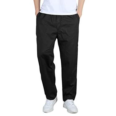 Imagem de Moda masculina casual solta algodão plus size bolso cadarço cintura elástica calças calças bonitas, Preto, XXG