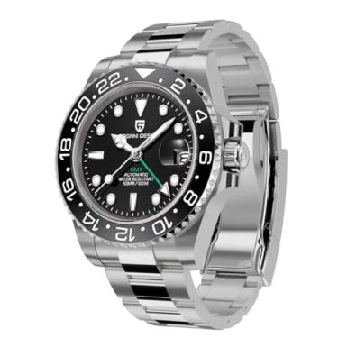 Imagem de BY BENYAR Relógio masculino Pagani Design GMT, relógios mecânicos de vidro de safira de luxo, relógio automático de aço inoxidável de 40 mm resistente à água para homens 1662, Preto,