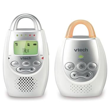 Imagem de VTech Monitor de áudio para bebês DM221 com alcance de até 0,30 m, alerta de som vibratório, interfone de conversa e loop de luz noturna, branco/prata
