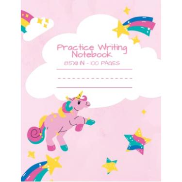 Imagem de Caderno de escrita em branco estrelas e unicórnio com linhas pontilhadas para crianças: caderno de prática de caligrafia tamanho 21,6 x 28 cm para pré-escola e acima