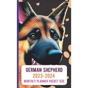 Imagem de Planejador mensal de pastor alemão 2023-2024 Tamanho: 10 x 16,5 - Planejador de bolso para filhotes de pastor alemão | Presentes de pastor alemão | Bolso pequeno de 2 anos... Para organizar uma vida