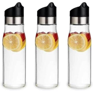 Imagem de J&M DESIGN Pacote com 3 jarras de vidro de 800 ml com tampa, garrafa de água, tampa de aço inoxidável e plástico de fácil torção com coador removível, suco, bebida, gelo, café, leite, lava-louças,