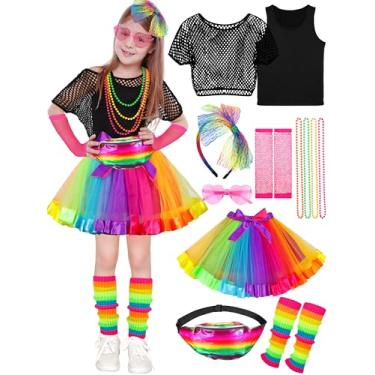Imagem de AOTHSO Conjunto de 14 peças de acessórios para meninas dos anos 80, roupas de Halloween para meninas dos anos 80, fantasia para cosplay, festa dos anos 80 para crianças