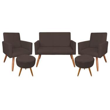 Imagem de Kit Namoradeira 2 Poltronas e 2 Puffs Redondo Nina Suede Marrom Pés Pa