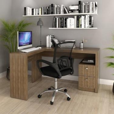 Imagem de Kit 2 Peças com Escrivaninha em L 2 Gavetas Me4129 e Cadeira de Escrit