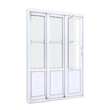 Imagem de Porta de Aço de Correr 213x150 com Grade Mosaico e Postigo Facilita Lu