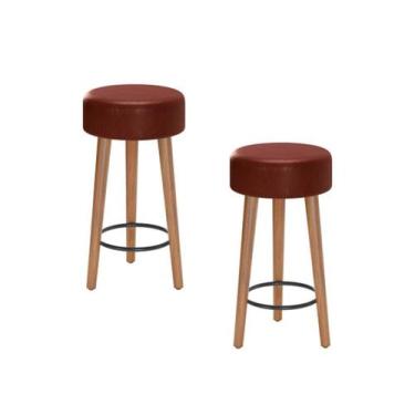 Imagem de Kit 2 Bancos Banqueta Paris Couro Telha Mesa Gourmet Pés Madeira Ms De