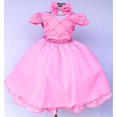 Imagem de Vestido Infantil Princesa Rosa Formatura Festa Luxo E Tiara - Pingo de