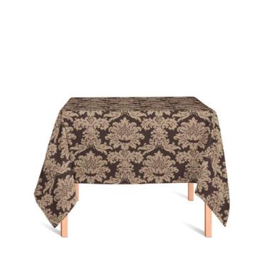 Imagem de Toalha de Mesa Quadrada em Tecido Jacquard Marrom e Bege Medalhão Trad