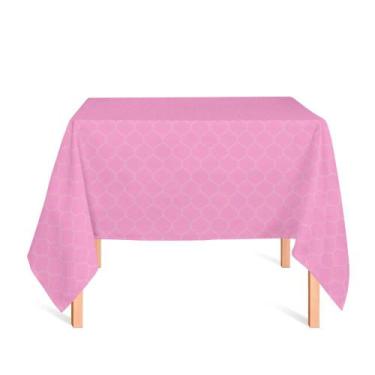 Imagem de Toalha de Mesa Quadrada em Tecido Jacquard Rosa Bebê Geométrico Tradic