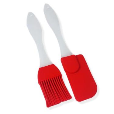 Imagem de 2 Utensílios Espatula Pincel Culinário Silicone 18 Cm Acrílico - Peque