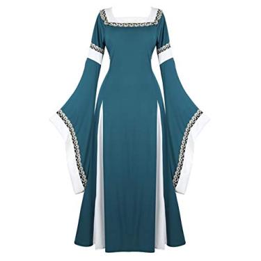 Imagem de Vestido medieval irlandês renascentista fantasia retrô vestido fantasias cosplay vestido longo elegante, Deep Green, Medium