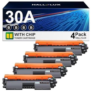 Imagem de HALLOLUX Cartucho de toner 30A 30X pacote com 4 peças de substituição para HP 30A 30X CF230A CF230X toner para uso com impressora HP Pro MFP M227fdw M203dw M203d M227fdn M203dn M227sdn (4-Preto)