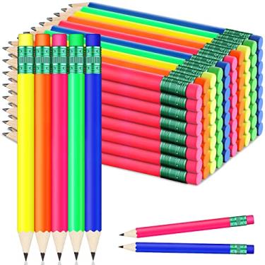 Imagem de 80 minilápis com borracha, lápis de golfe, 2 lápis HB, meio lápis, 10 cm, hexagonal, pré-afiado, para casamento, sala de aula, escritório, (cor neon, estilo clássico)