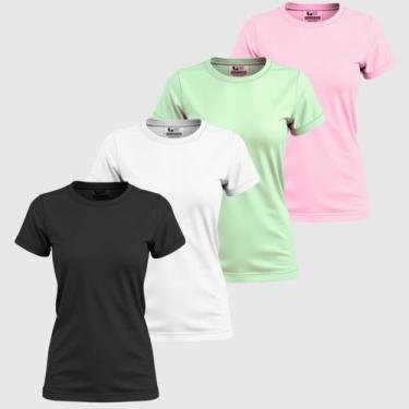Imagem de Kit 4 Camisa Camiseta Feminina Algodão Blusinhas Elegantes Basica Lisa
