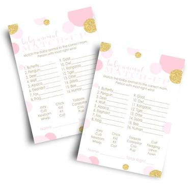Imagem de Jogo para chá de bebê com animais rosa e dourado (25 cartões) Divertido atividade de adivinhação – irrigação, adultos, grupos, aniversário infantil – Artigos para festa de princesinha