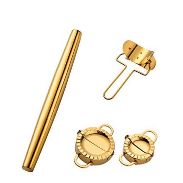 Imagem de Buyer Star Rolo de massa Rainbow profissional de 40 cm para fondant, bolinhos, biscoitos, massa de pizza, macarrão, massa de torta, pastelaria - Rolo de rolo francês de metal (dourado)