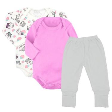 Imagem de Kit Roupa de Bebê 3 Peças Enxoval Body Longo E Mijão Vira Pé - Koala B